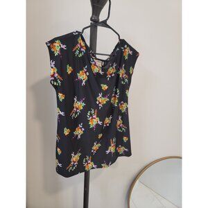 Fuzzi Top Womens Medium Multicolor Short Sleeve Embroidered Floral Italy Y2K